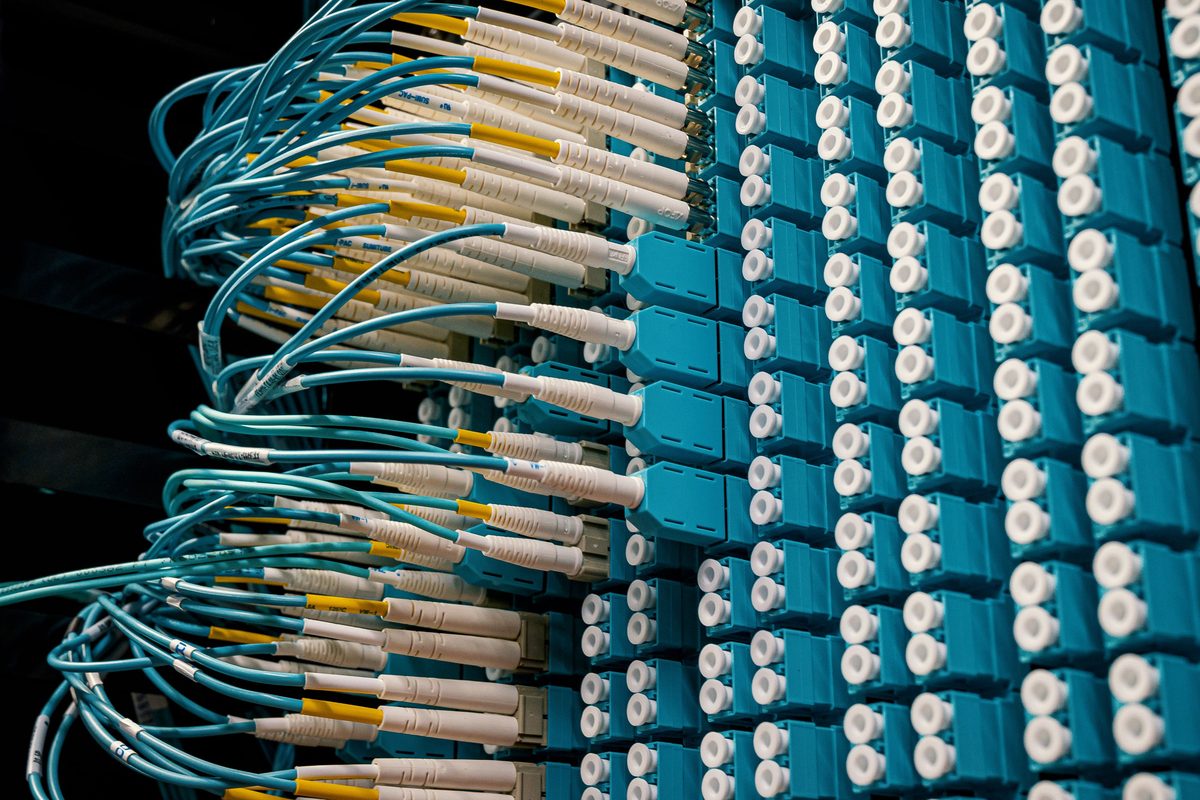 A dense fibre patch field of terminated network cabling