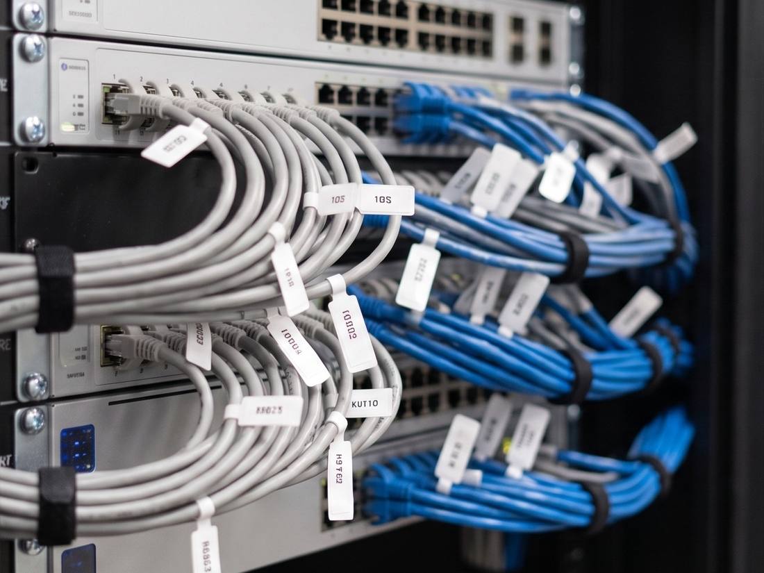 Labelled patch cables in a rack
